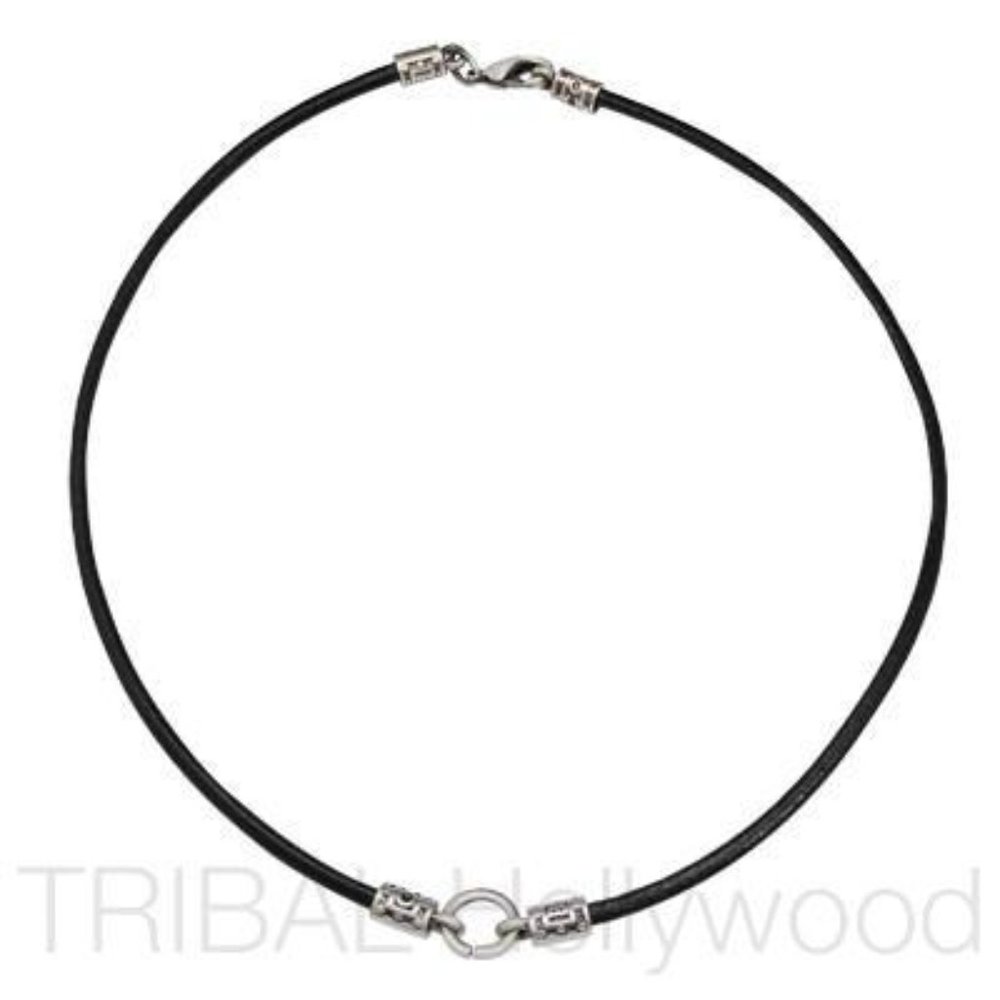 Black Leather Necklace with silver